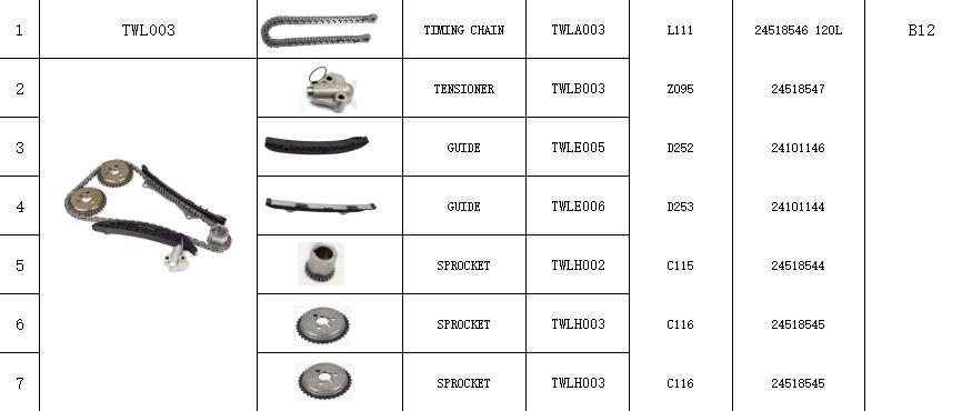 KTC1147 KC01SB120-07 24518546 24518547 24101146 24101144 24518544 24518545   Timing Chain Kit(7Sets)